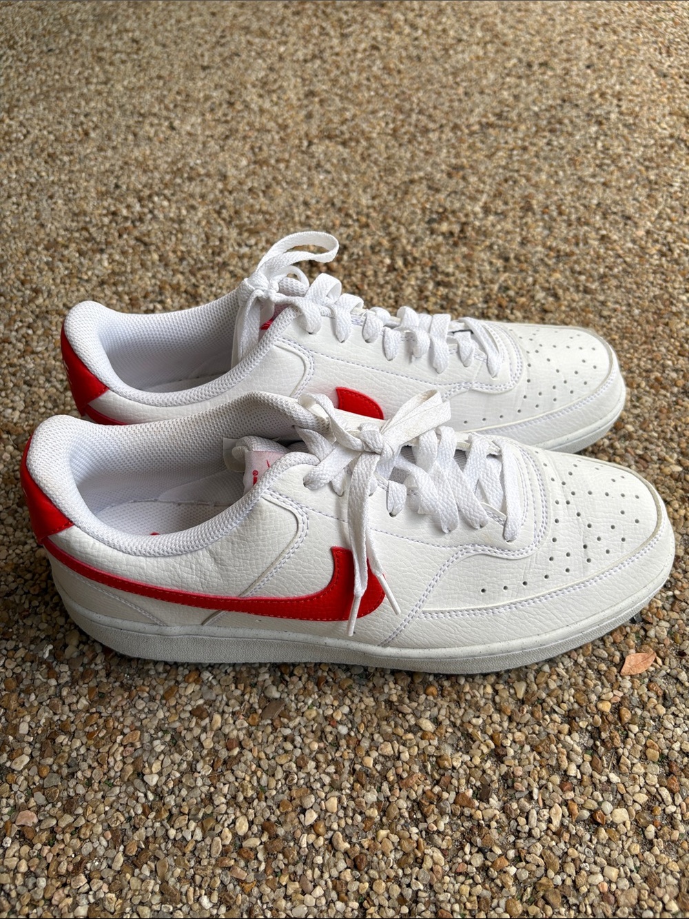 Nike White Sneakers with Red Swoosh - Classic Low Top